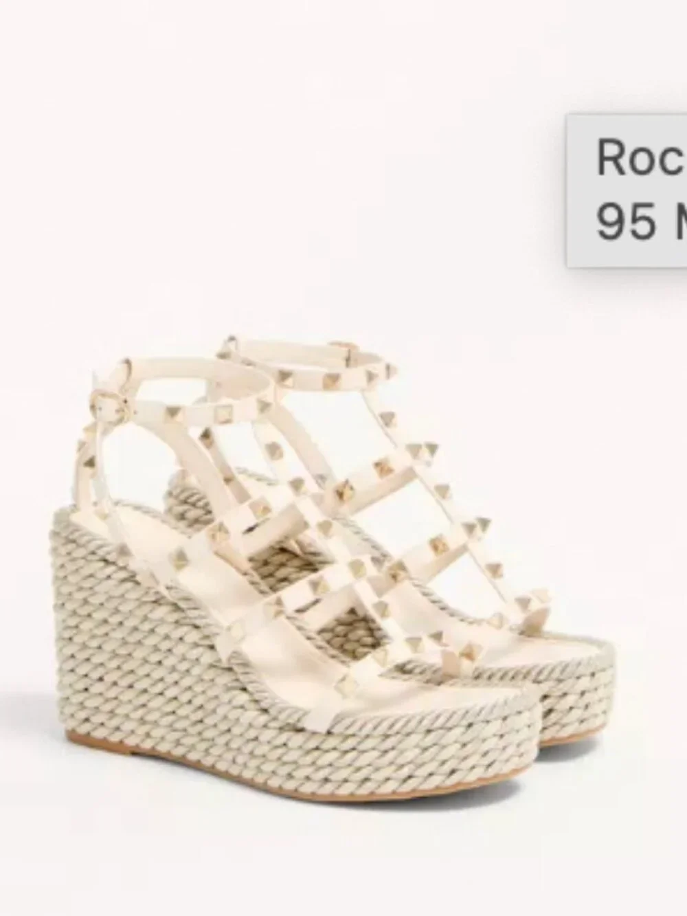 Rockstud Calfskin Wedge Sandal With Straps 95 Mm Gold/Cream  40 EU